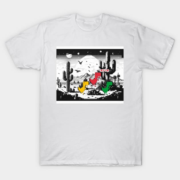 Pixelated T-Rex chrome Game no internet T-Shirt by Choc7.YT